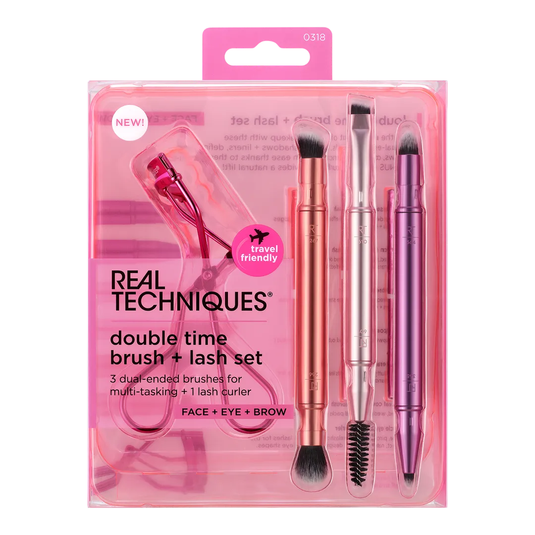 Real Techniques Double Time Makeup Brush + Lash Curler Set