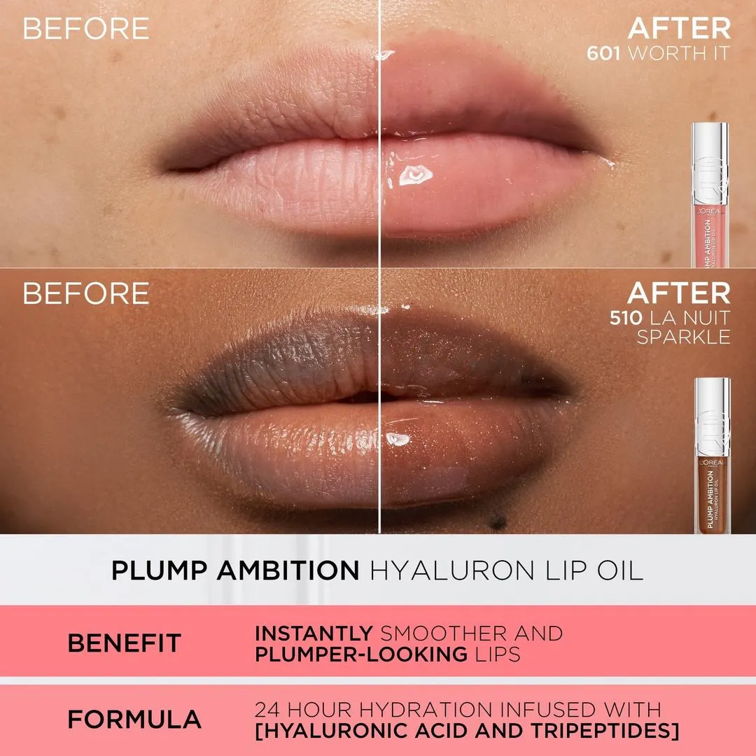 L'Oréal Plump Ambition Hyaluron Lip Oil 24HR Care with Hyaluronic Acid - Imagen 4
