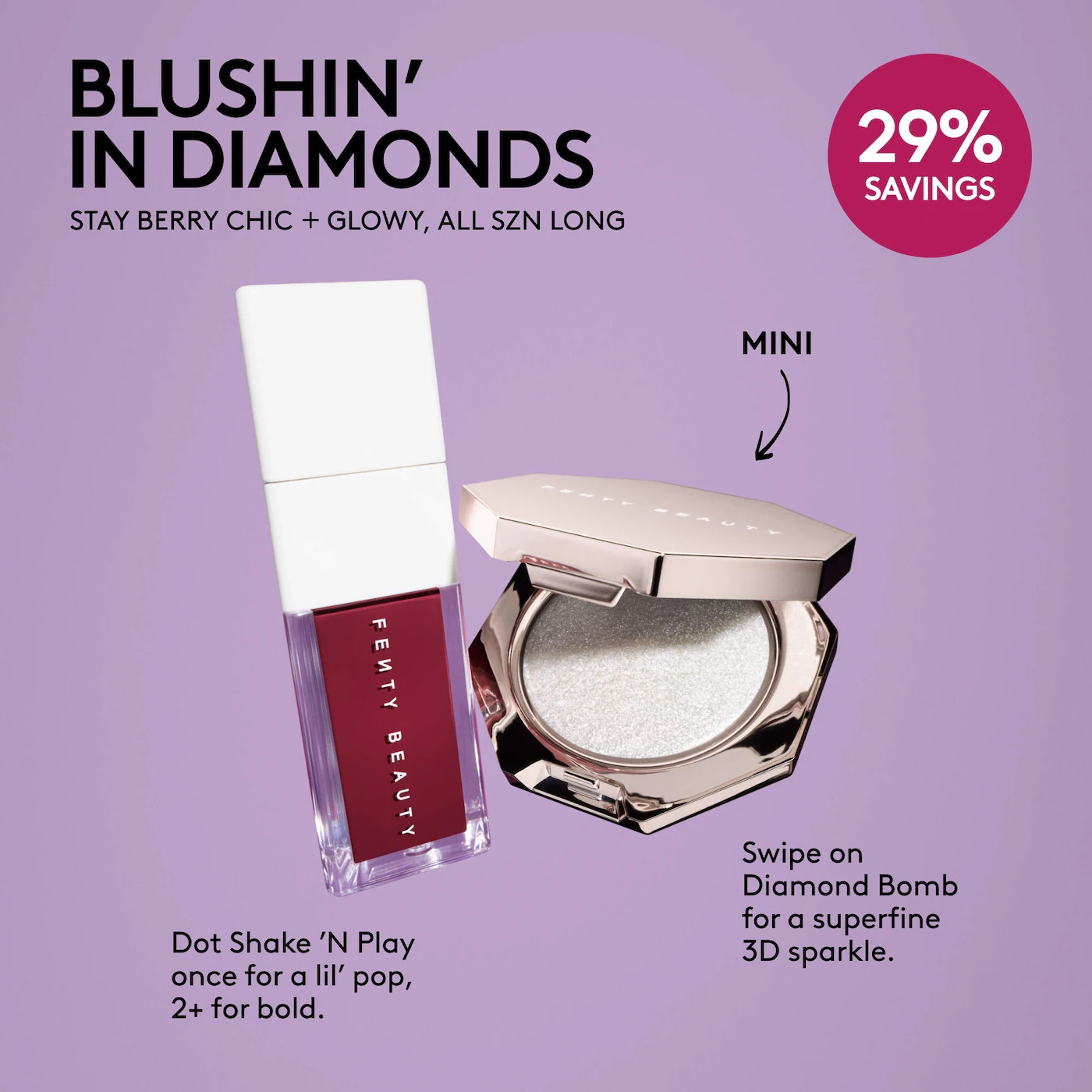 Fenty Beauty by Rihanna Blushin' In Diamonds Liquid Blush + Highlighter Duo Makeup Gift Set - Imagen 2